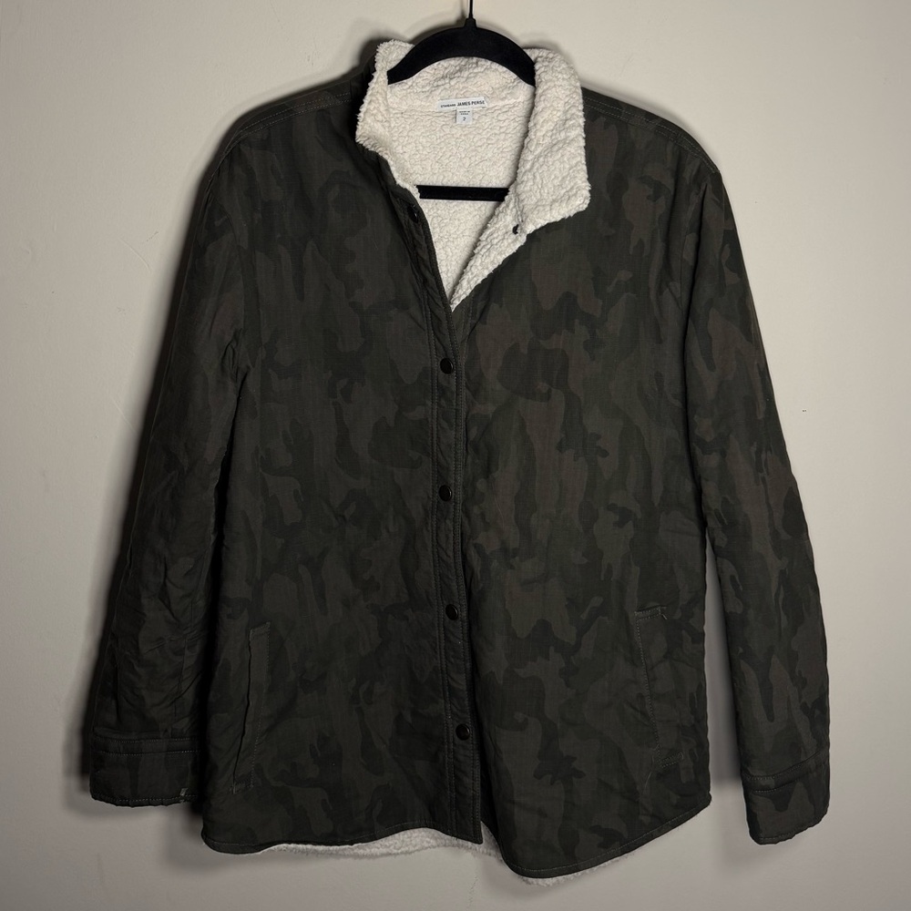 James Perse Sherpa Lined Camo Jacket In Hunter Pigment